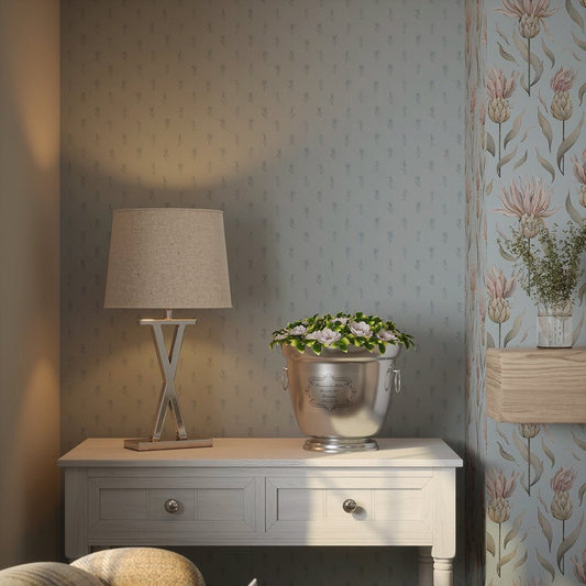 Wee Thistle Wallpaper - Cornflower Blue on Mineral Mist - LAN100354 - Lucie Annabel - Premier Wallcovering