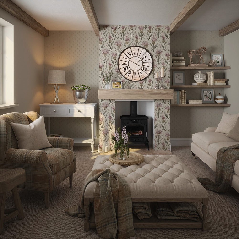 Wee Thistle Wallpaper - Castle Stone on Vintage Cream - LAN100353 - Lucie Annabel - Premier Wallcovering