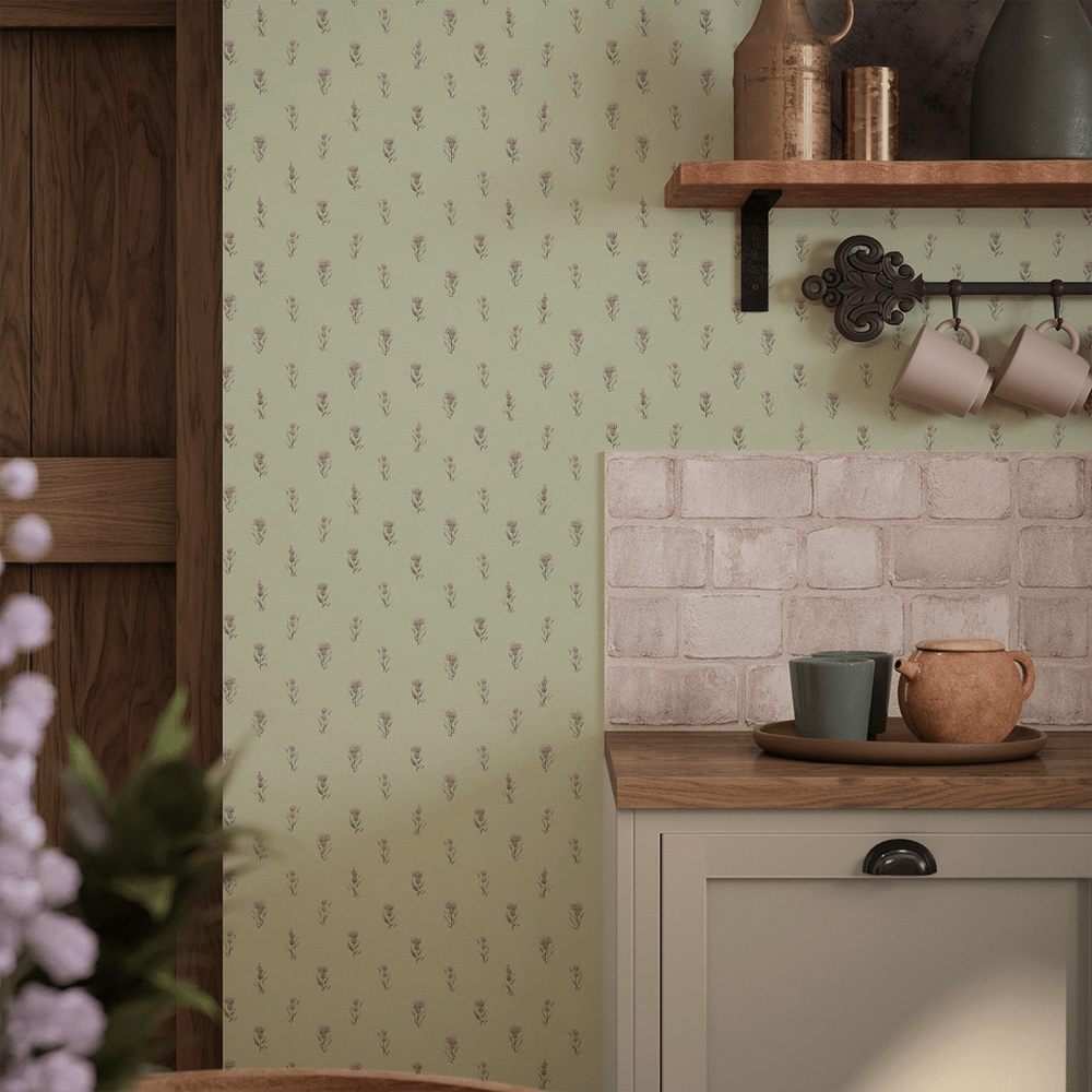 Wee Thistle Wallpaper - Slow Cooked Sage - LAN100357 - Lucie Annabel - Premier Wallcovering