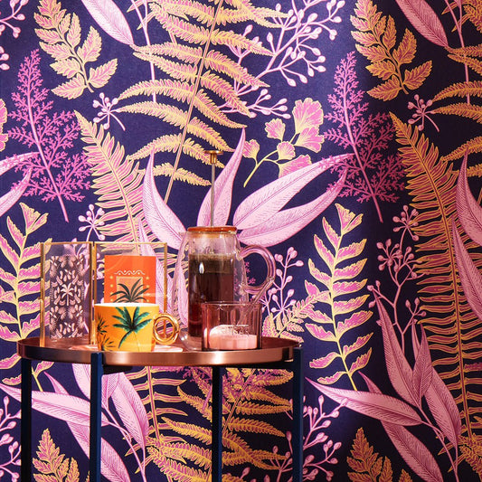 Welcome To The Jungle Wallpaper - Navy, Gold & Pink - Lust Home - LH900048 - Premier Wallcovering