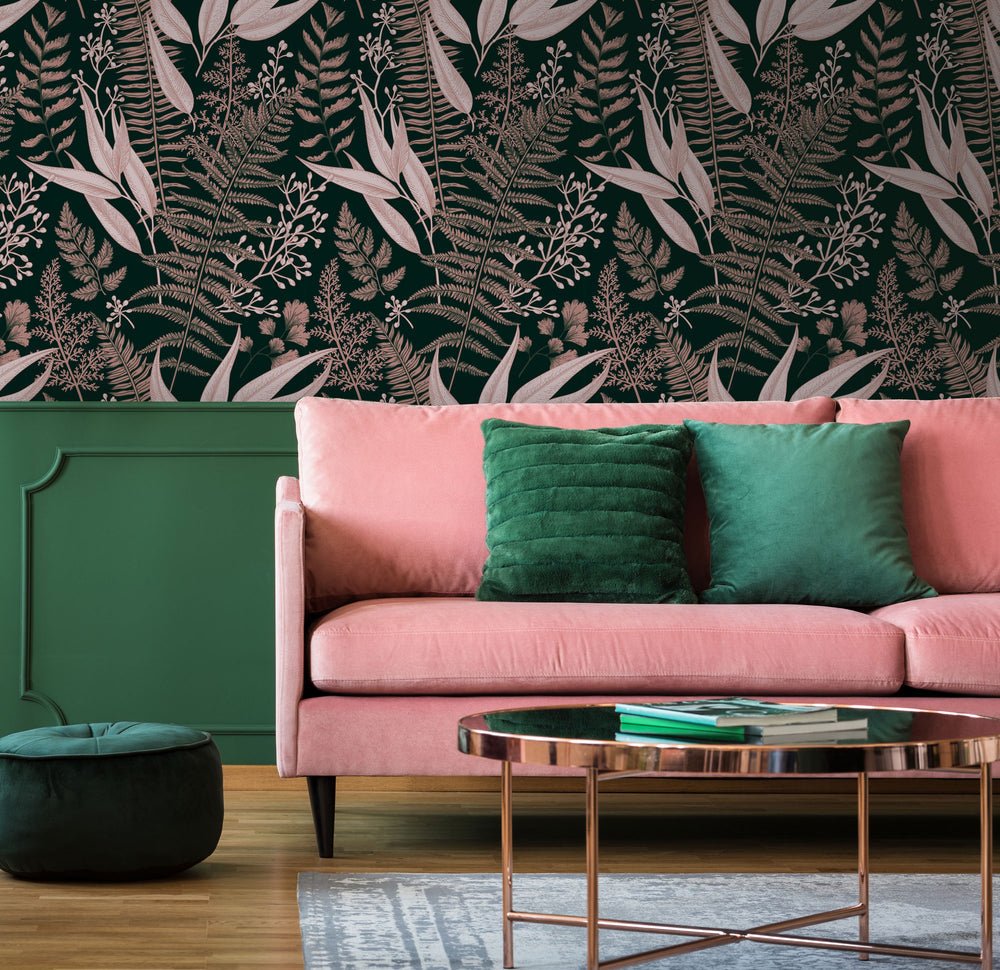 Welcome To The Jungle Wallpaper - Blush & Forest Green - Lust Home - LH900145 - Premier Wallcovering