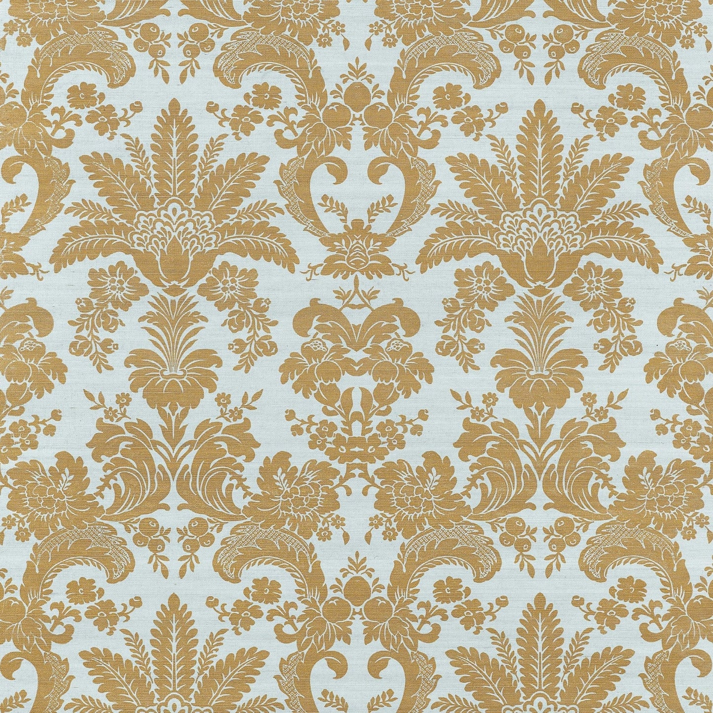 West Indies Damask Wallpaper - Metallic Gold on Aqua - Thibaut - T3629 - Premier Wallcovering
