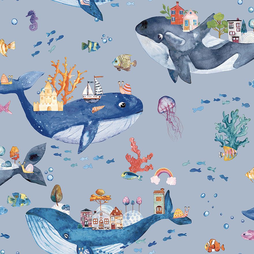Whale Town Wallpaper - Blue - Holden Décor - 13220 - Premier Wallcovering