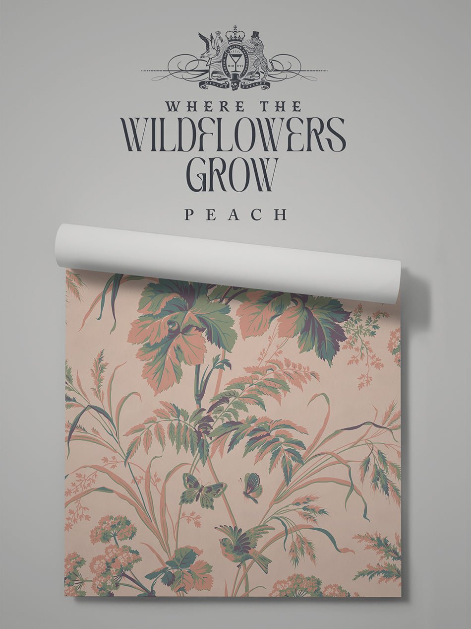 Where The Wildflowers Grow Wallpaper - Peach - Divine Savages - DVS168-WLD-FLOW-PEACH-WR - Premier Wallcovering