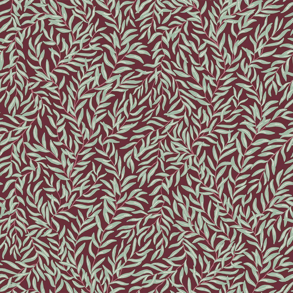 Whimsical Willow Wallpaper - Seafoam Green on Fig - LAN100025 - Lucie Annabel - Premier Wallcovering