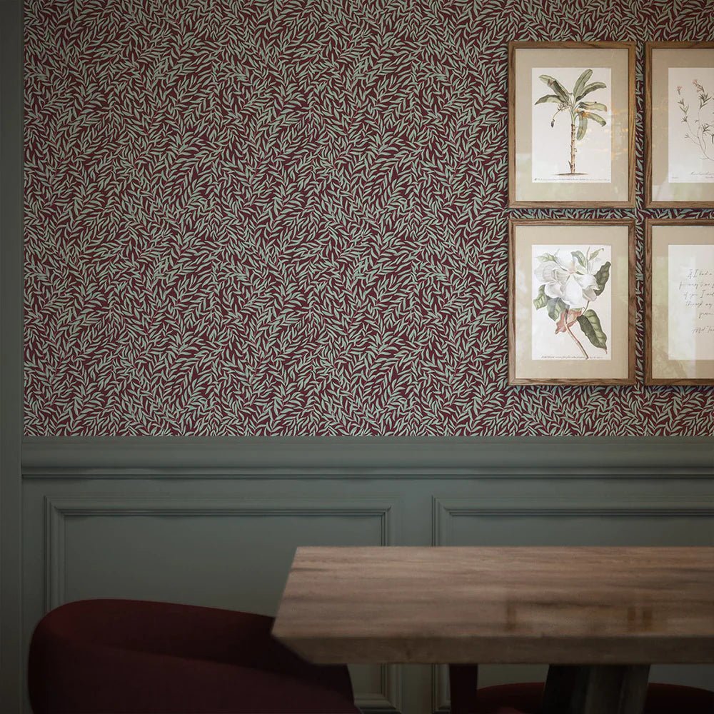 Whimsical Willow Wallpaper - Seafoam Green on Fig - LAN100025 - Lucie Annabel - Premier Wallcovering