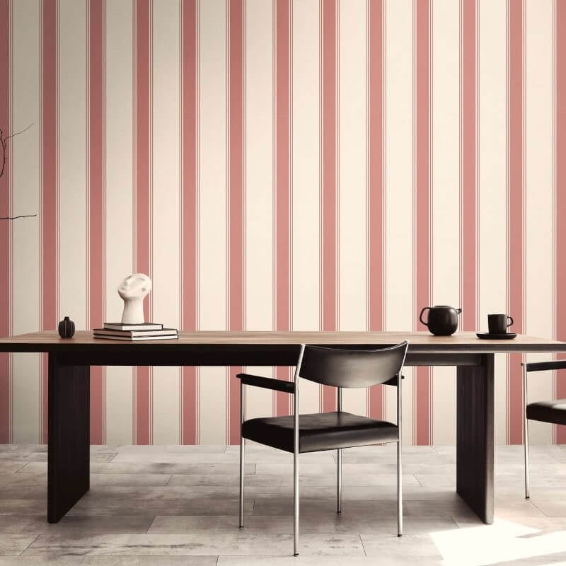 Wide Linear Stripe Wallpaper - Cream/Red - Michalsky Living - 39983-1 - Premier Wallcovering