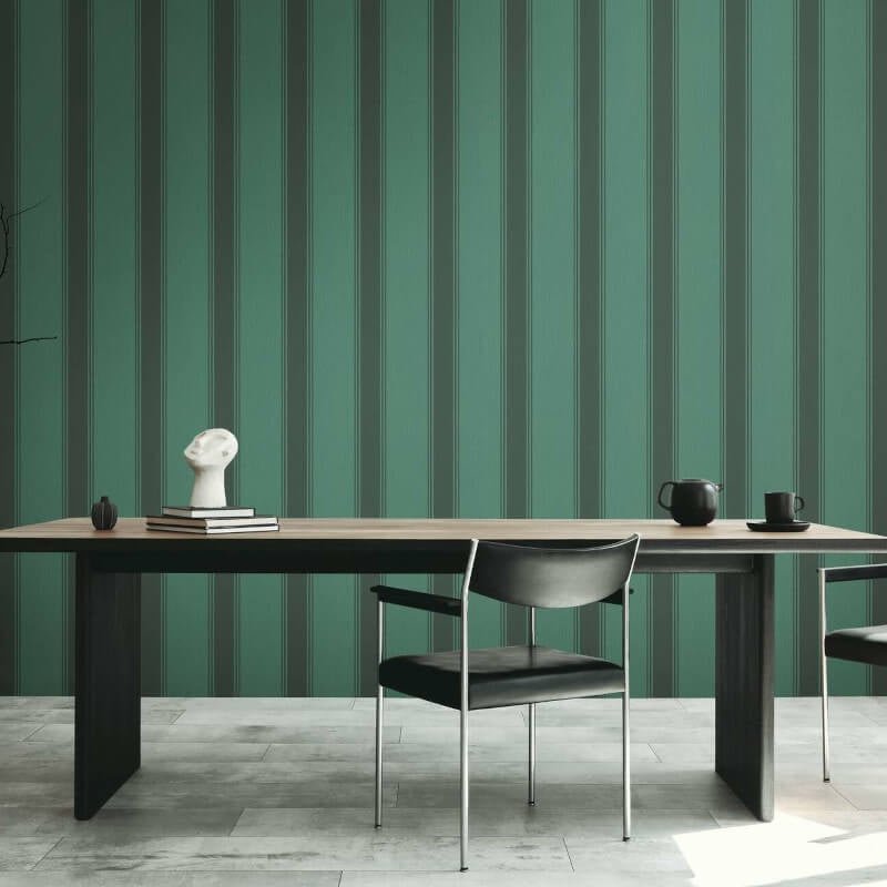 Wide Linear Stripe Wallpaper - Green/Black - Michalsky Living - 39983-4 - Premier Wallcovering