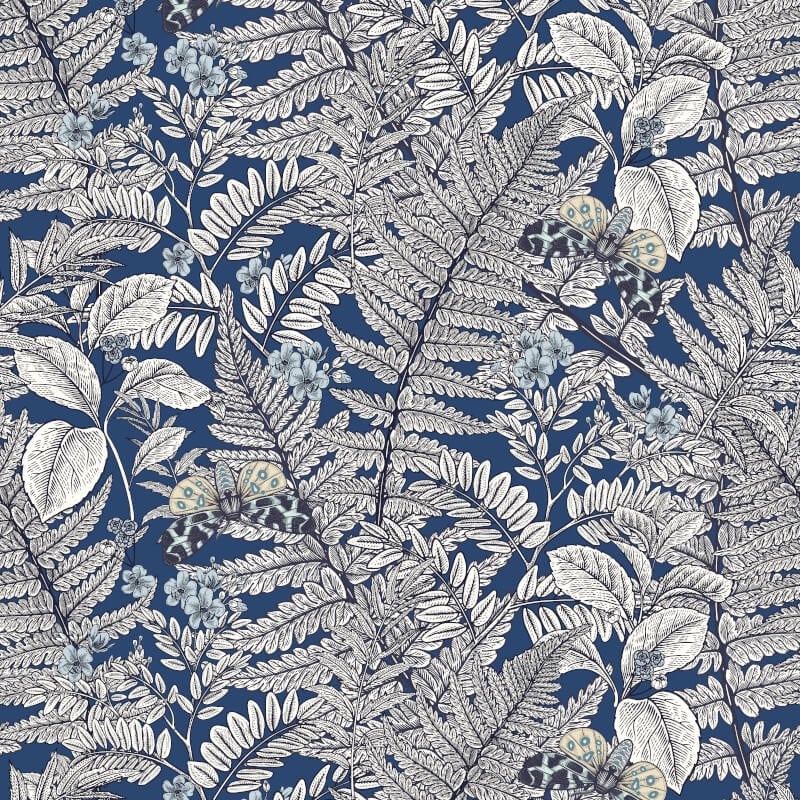 Wild Ferns Wallpaper - Indigo - Hoopla Walls - HWA1201W - Premier Wallcovering