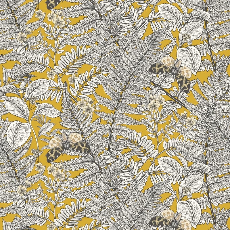 Wild Ferns Wallpaper - Mustard - Hoopla Walls - HWA1199W - Premier Wallcovering