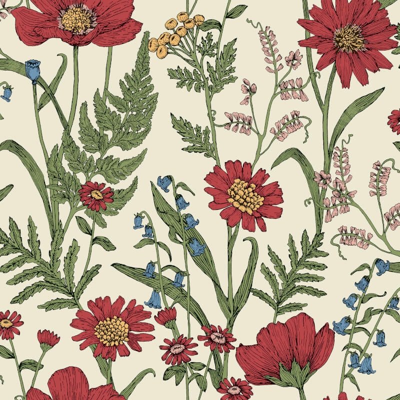 Wild Meadow Wallpaper - Red Multi - Fine Décor - FD43335 - Premier Wallcovering
