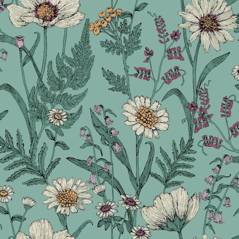 Wild Meadow Wallpaper - Blue Multi - Fine Décor - FD43338 - Premier Wallcovering