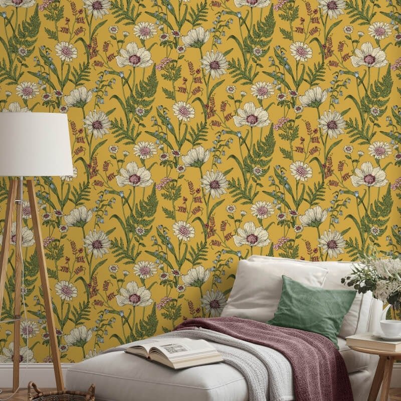 Wild Meadow Wallpaper - Mustard Multi - Fine Décor - FD43336 - Premier Wallcovering