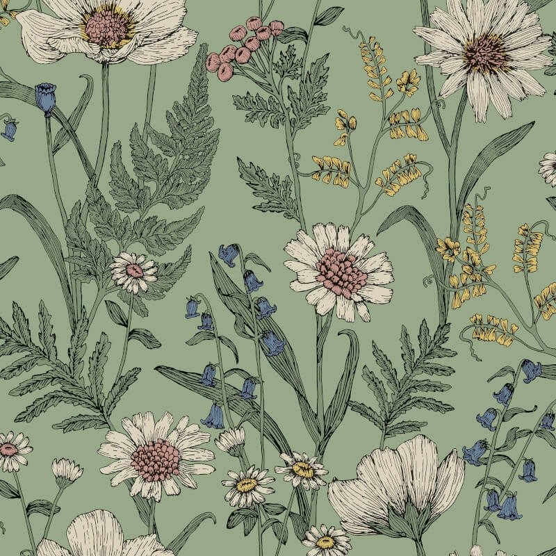 Wild Meadow Wallpaper - Sage Multi - Fine Décor - FD43337 - Premier Wallcovering