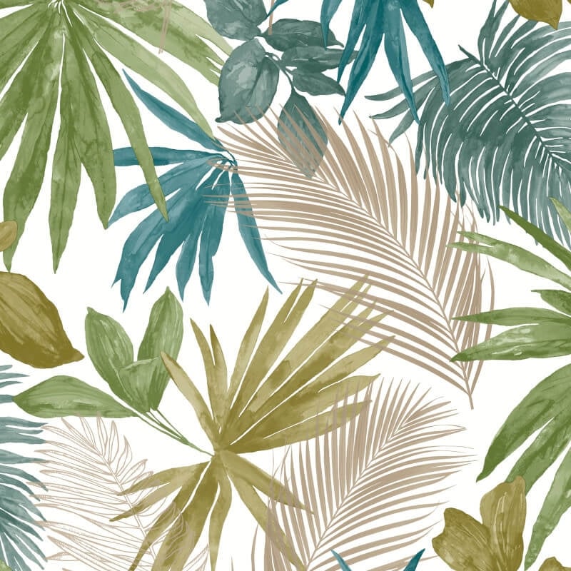 Wild Palm Leaves Metallic Wallpaper - Green/Gold - Grandeco - JF3602 - Premier Wallcovering