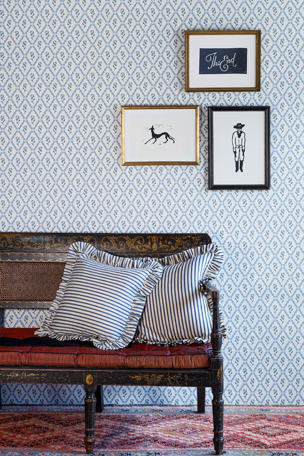 Wild Strawberry Trellis Wallpaper - China Blue - BG2600201 - Barneby Gates - Premier Wallcovering