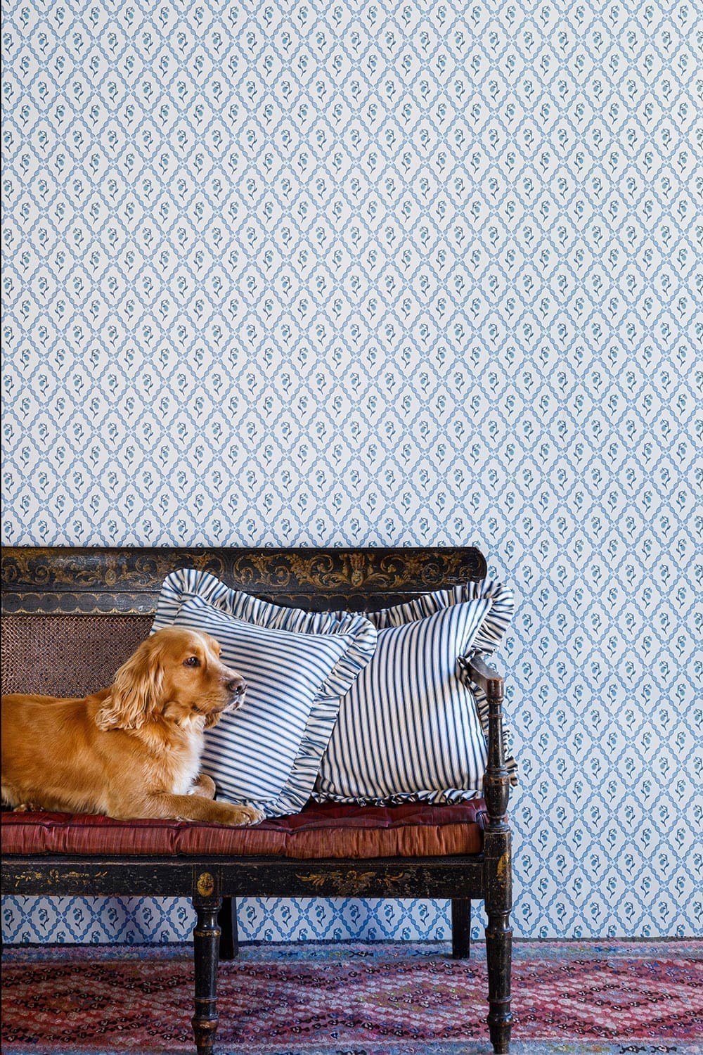 Wild Strawberry Trellis Wallpaper - China Blue - BG2600201 - Barneby Gates - Premier Wallcovering