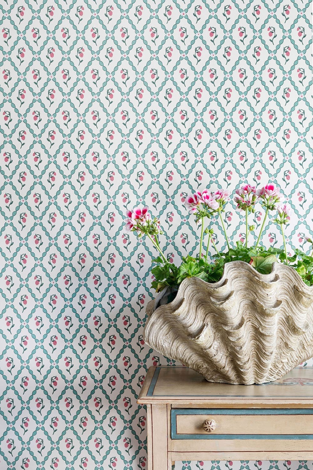 Wild Strawberry Trellis Wallpaper - Vintage Cream - BG2600202 - Barneby Gates - Premier Wallcovering