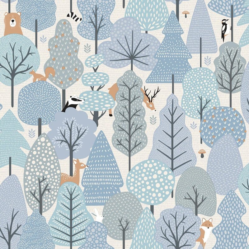 Wild Wood Metallic Wallpaper - Blue/Cream - Muriva - M51611 - Premier Wallcovering
