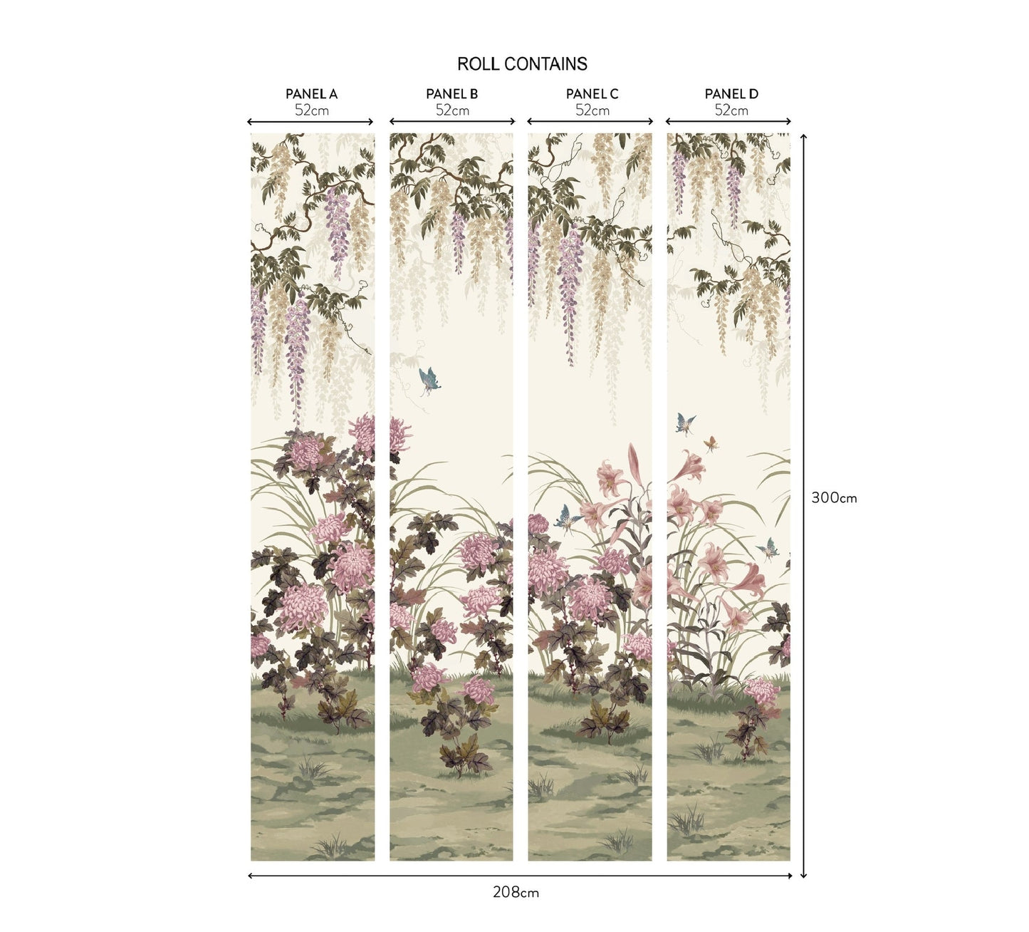 Wisteria Bloom Wall Mural - Heather - 1838 wallcoverings - 2513 - 191 - 02 - Premier Wallcovering