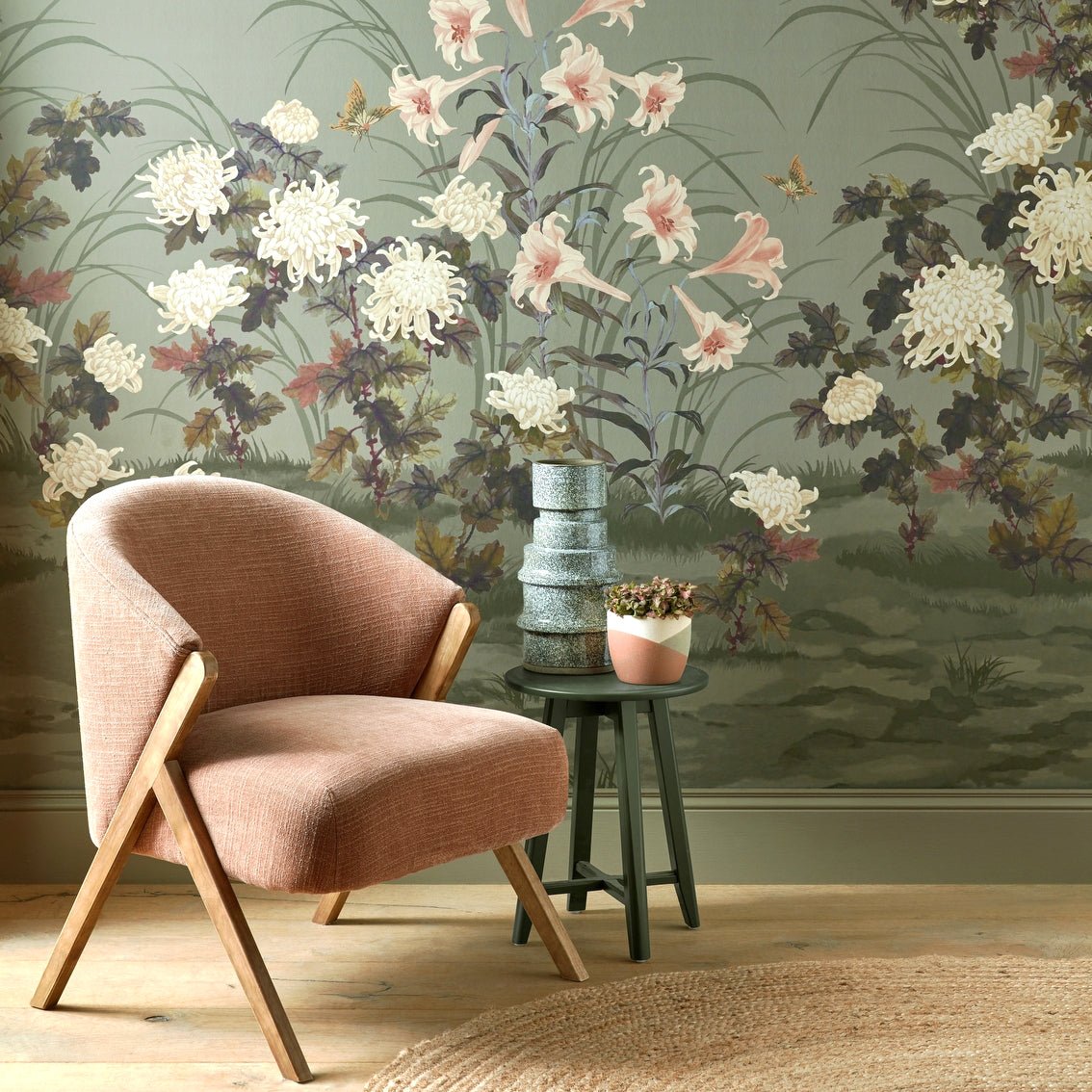 Wisteria Bloom Wall Mural - Dark Sage Green - 1838 wallcoverings - 2513 - 191 - 04 - Premier Wallcovering