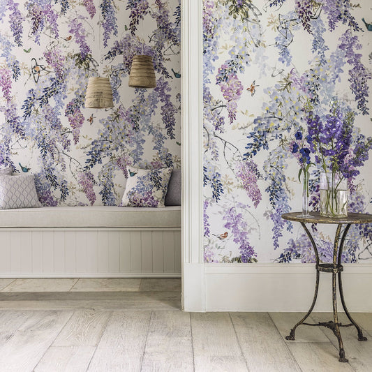 Wisteria Fall Panel A Wallpaper - Lilac - Sanderson - DWAP216296 - Premier Wallcovering