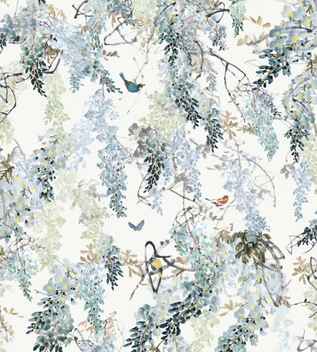 Wisteria Fall Panel A Wallpaper - Aqua - DWAP216298 - Sanderson - Premier Wallcovering