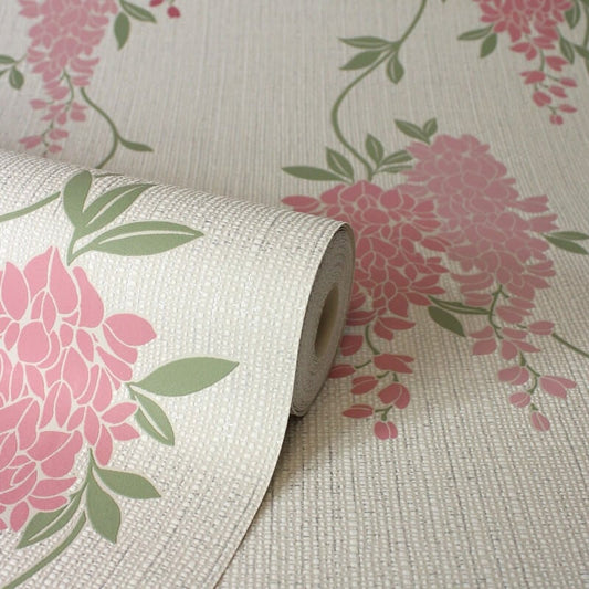 Wisteria Floral Metallic Wallpaper - Pink - Fine Décor - FD43671 - Premier Wallcovering