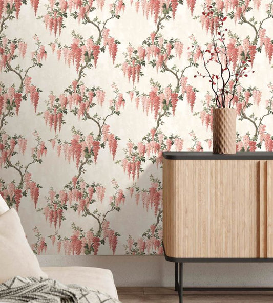 Wisteria Wallpaper - Coral - Woodchip & Magnolia - WM - 219R - Premier Wallcovering