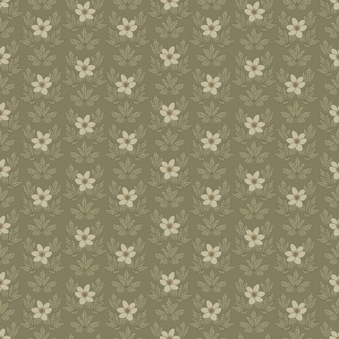 Wood Anemone Wallpaper - Green - Summer Gray - Premier Wallcovering