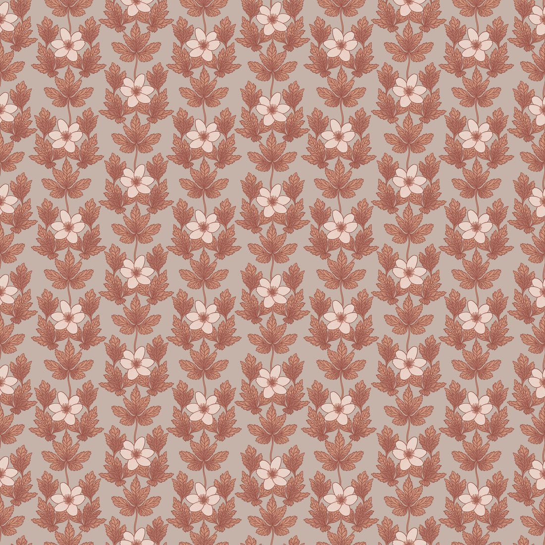 Wood Anemone Wallpaper - Copper - Summer Gray - Premier Wallcovering
