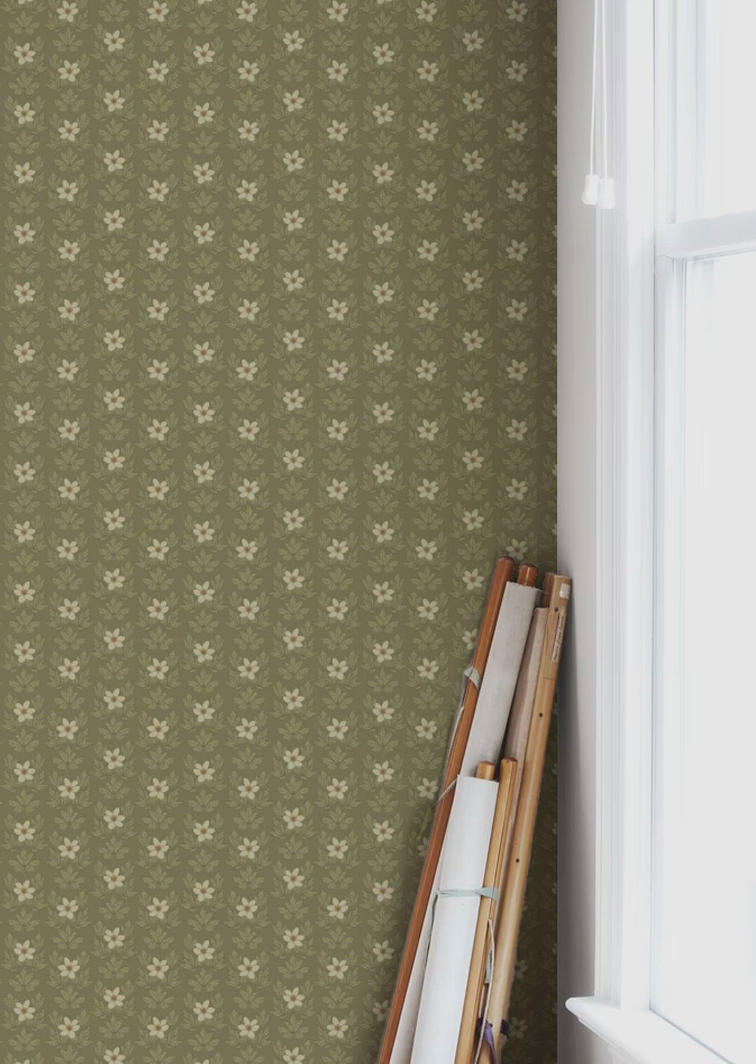 Wood Anemone Wallpaper - Green - Summer Gray - Premier Wallcovering