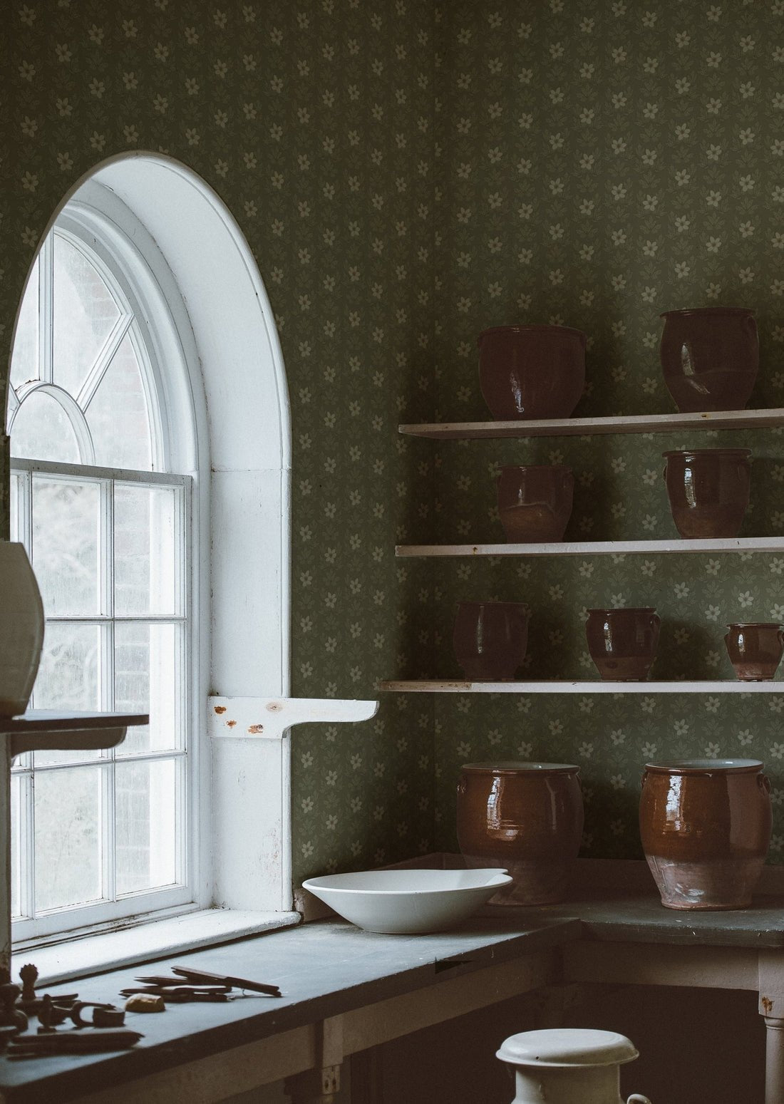 Wood Anemone Wallpaper - Green - Summer Gray - Premier Wallcovering