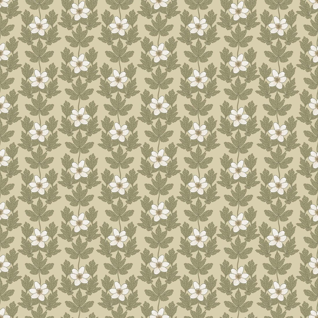 Wood Anemone Wallpaper - Beige - Summer Gray - Premier Wallcovering