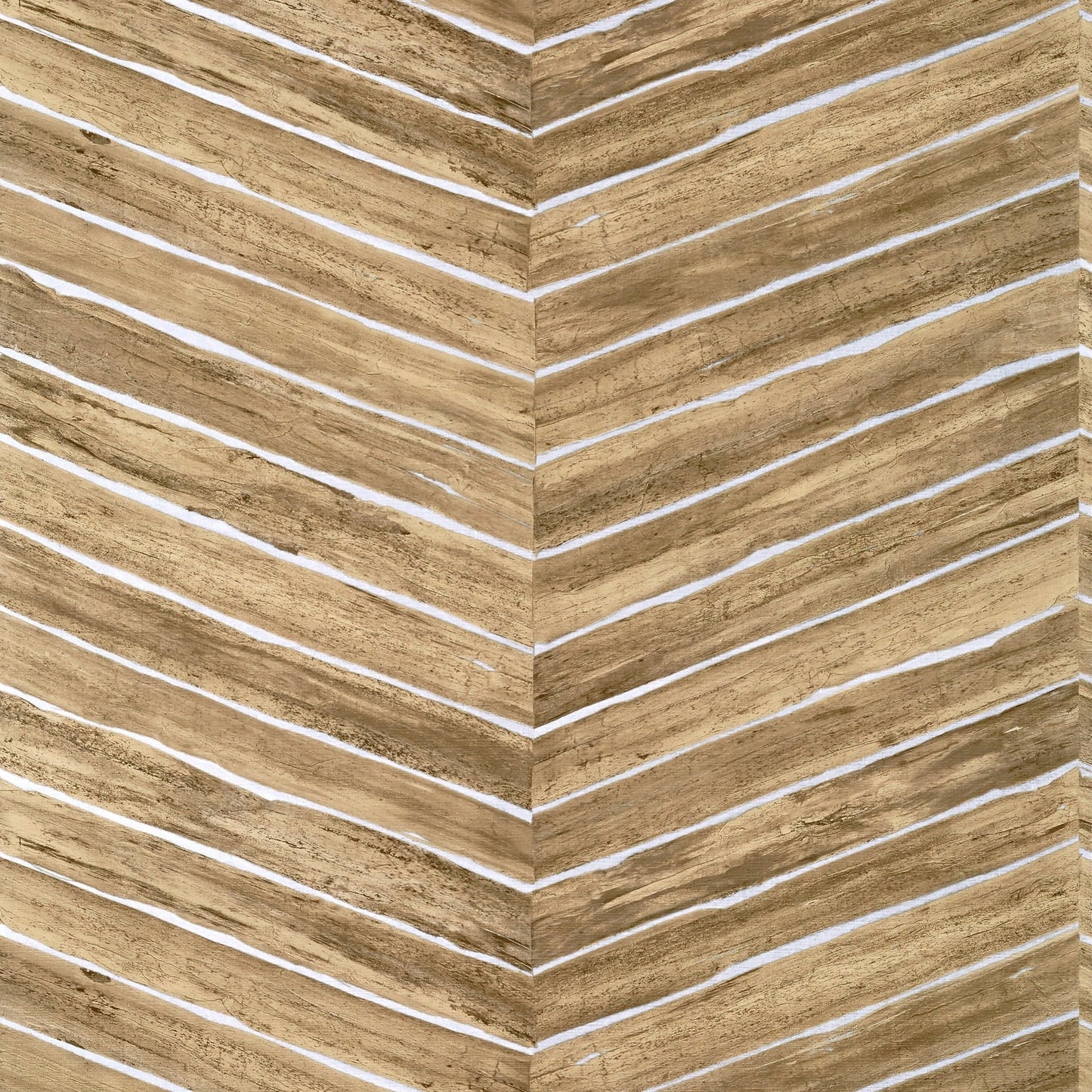 Wood Herringbone Wallpaper - Natural on Metallic Silver - Thibaut - T14573 - Premier Wallcovering