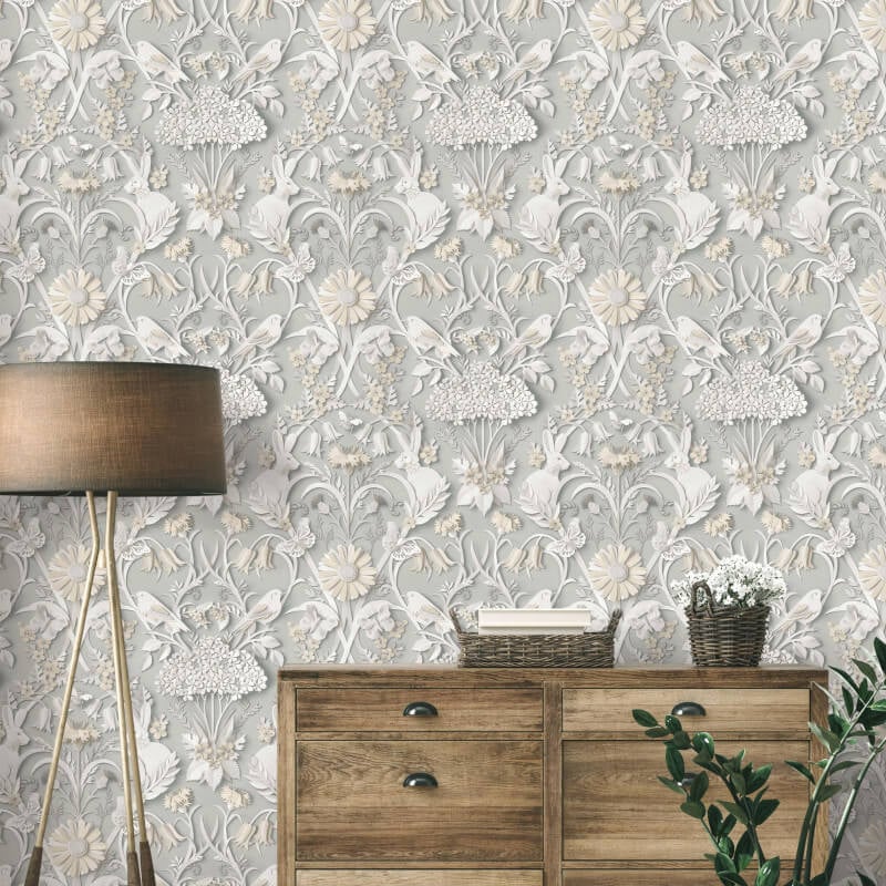 Woodland 3D Effect Wallpaper - Soft Grey - Fine Décor - FD42952 - Premier Wallcovering