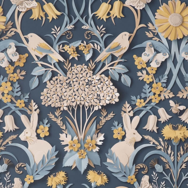 Woodland 3D Effect Wallpaper - Navy - Fine Décor - FD42950 - Premier Wallcovering