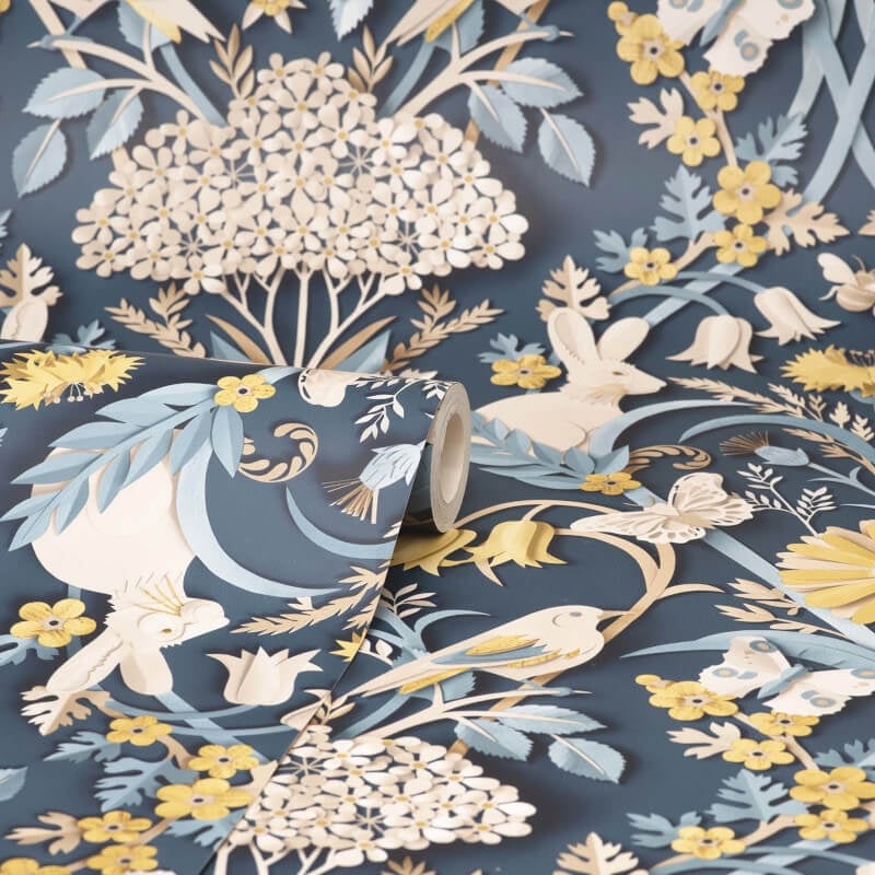 Woodland 3D Effect Wallpaper - Navy - Fine Décor - FD42950 - Premier Wallcovering