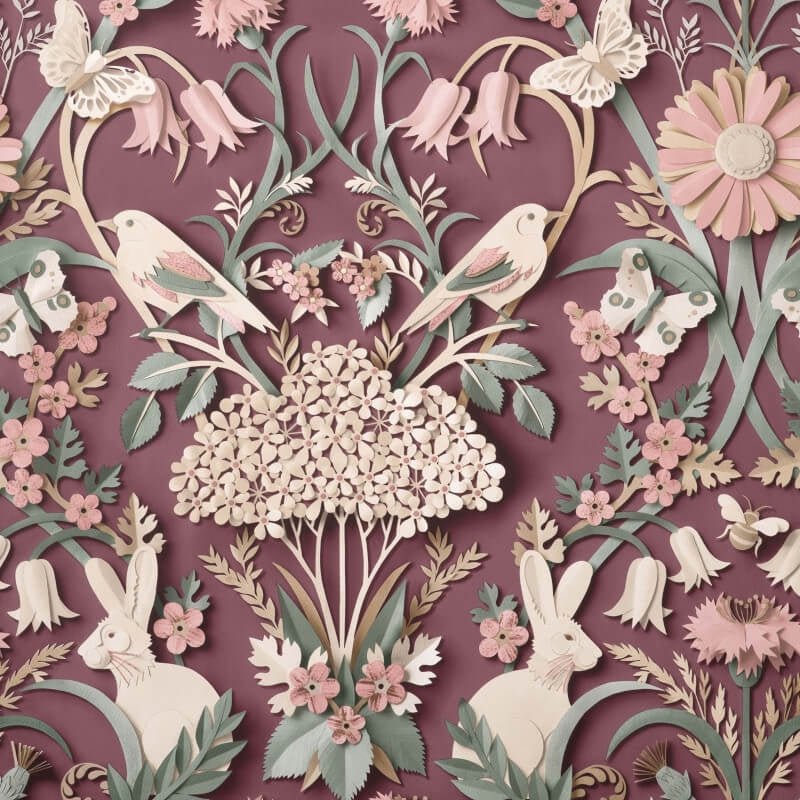 Woodland 3D Effect Wallpaper - Plum - Fine Décor - FD42949 - Premier Wallcovering