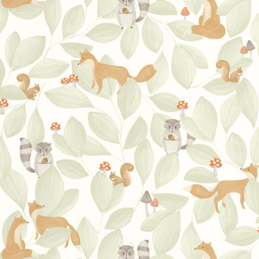 Woodland Friends Once Upon A Time Wallpaper - Vert Amande - Casadeco - 88277253 - Premier Wallcovering
