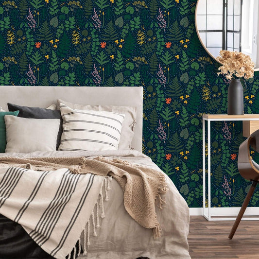 Woodland Walks Wallpaper - Forest Greens & Mustard Accent - Lust Home - LH900110 - Premier Wallcovering