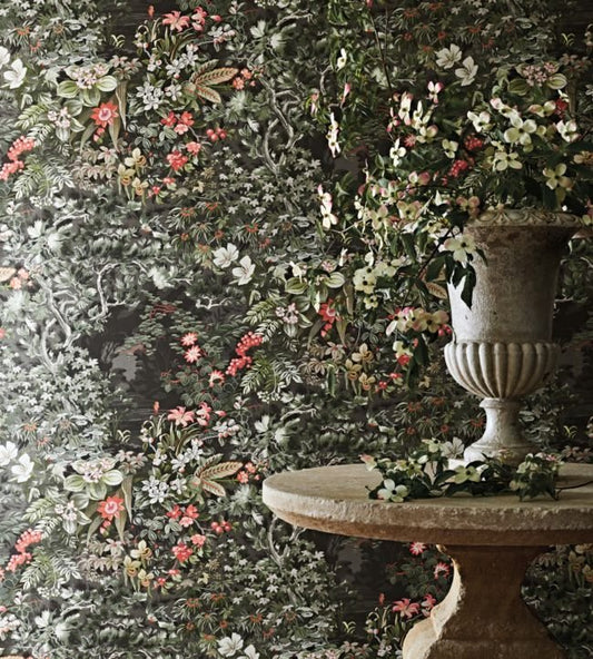 Woodland Wallpaper - Coral & Olive on Soot - 115/4011 - Cole & Son - Premier Wallcovering