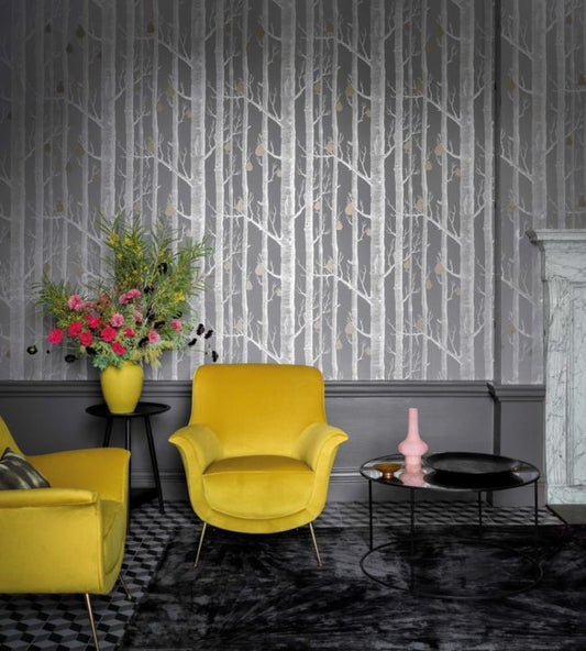 Woods & Pears Wallpaper - Metallic Bronze on Charcoal - 95/5028 - Cole & Son - Premier Wallcovering