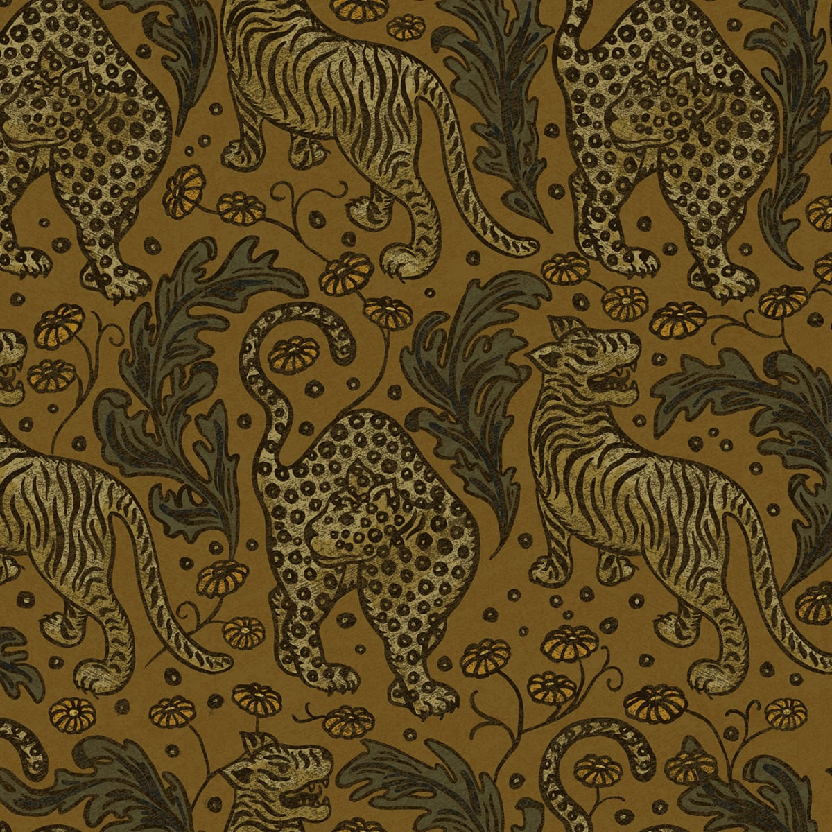 Year Of The Tiger Wallpaper - Saffron - Rebel Walls - R19214 - Premier Wallcovering