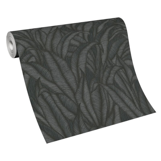 Zanzibar Leaf Metallic Wallpaper - Black - Erismann - 10371 - 15 - Premier Wallcovering