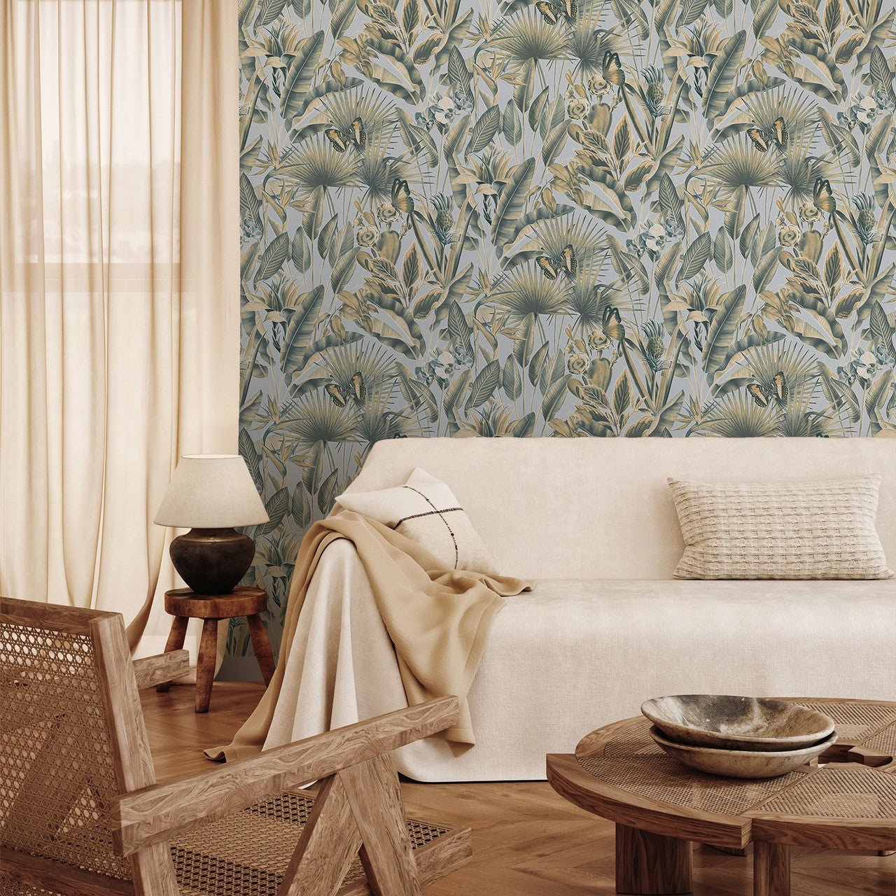 Zanzibar Vasari Wallpaper - Chalky Blue - Rasch - 400013 - Premier Wallcovering