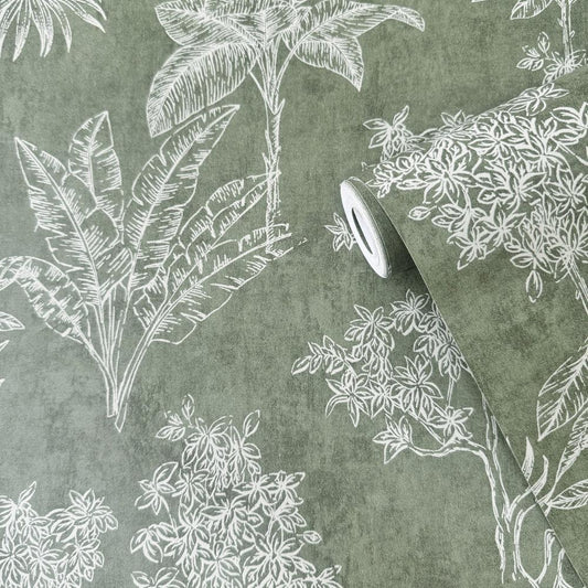 Zen Floating Foliage Wallpaper - Green - Galerie - DWP0361 - 01 - Premier Wallcovering