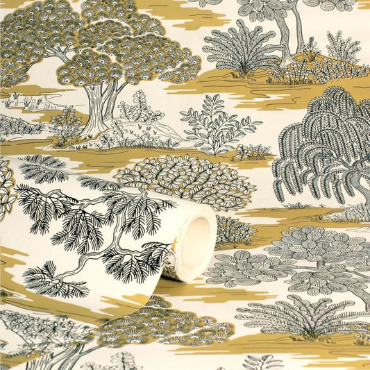 Zen Oriental Landscape Wallpaper - Ochre - Fine Décor - FD43440 - Premier Wallcovering