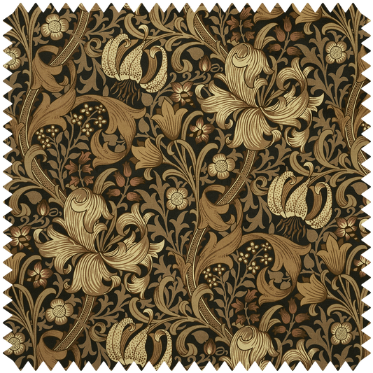 1-FA-GOL-VE-NOI-XXX-XXX - Golden Lily Velvet Fabric - Black - House of Hackney
