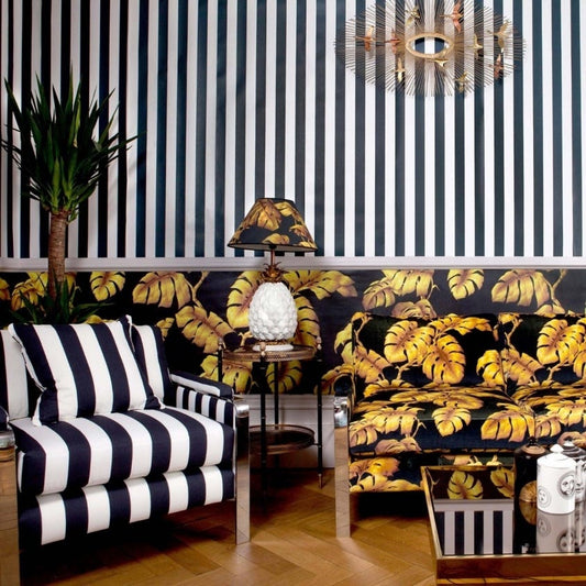 1-WA-MON-DI-BLK-STR - Mono Stripe Wallpaper - Off-Black / Oyster - House of Hackney